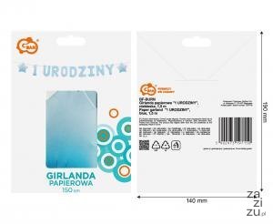 Girlanda papierowa "1 URODZINY" niebieska 1,5 m. BF-BURN Girlanda papierowa "1 URODZINY" niebieska 1,5 m. BF-BURN