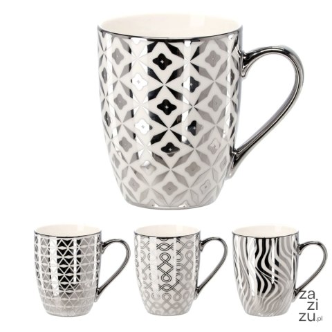 Kubek porcelanowy 340ml SREBRNO-BIAŁY