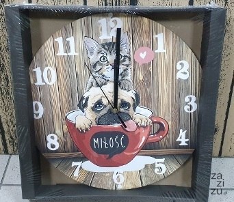 Zegar ścienny 30cm kot/pies MIŁOŚĆ Zegar ścienny 30cm kot/pies MIŁOŚĆ