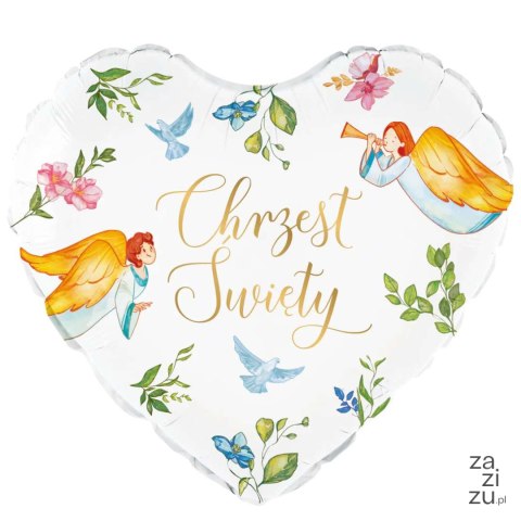 Balon foliowy serce CHRZEST ANIOŁY 45cm