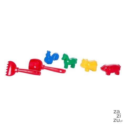 Dodatki do piasku mini z grabkami i łopatką - 6 elementów Dodatki do piasku mini z grabkami i łopatką - 6 elementów
