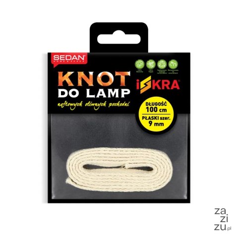 Knot do lampy naftowej, oliwnej i pochodni, płaski 9 mm/100 cm