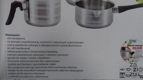 Garnek nierdzewny do mleka z dzióbkiem 12cm OLIVE Garnek nierdzewny do mleka z dzióbkiem 12cm OLIVE