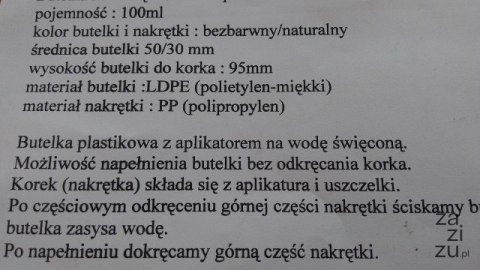 Butelka 10szt. z aplikatorem na wodę święconą 100ml Butelka 10szt. z aplikatorem na wodę święconą 100ml