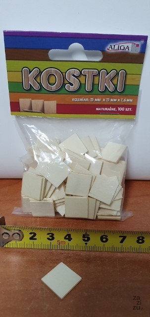 Kostka drewniana 100szt. naturalna 15x15x1,3mm | PK-0622 Kostka drewniana 100szt. naturalna 15x15x1,3mm | PK-0622
