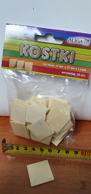 Kostka drewniana 50szt. naturalna 25x25x1,3mm | PK-0639 Kostka drewniana 50szt. naturalna 25x25x1,3mm | PK-0639
