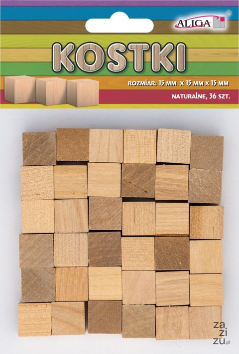 Kostki drewniane 1,5x1,5cm naturalne 36szt. | PK-0493