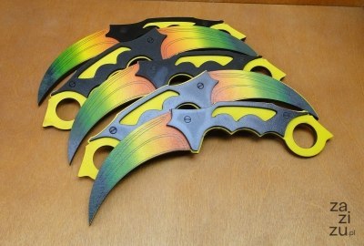 Nóż 5szt drewniany karambit - tęczowy 24 cm. P632