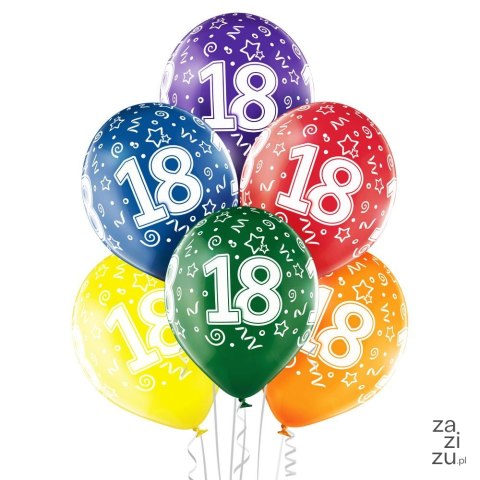 Balony 30 cm "18" urodziny 6 szt. | BN06-405