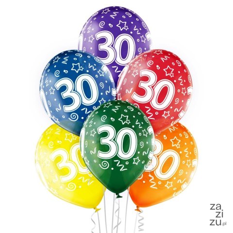 Balony 30 cm "30" urodziny 6 szt. | BN06-203