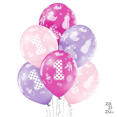 Balony 30cm "1" urodziny dziewczynki 6szt. | BN06-191