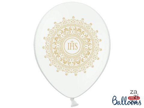 Balony 30cm Komunia IHS Metallic Pure White 6szt. | SB14M-110-008-6