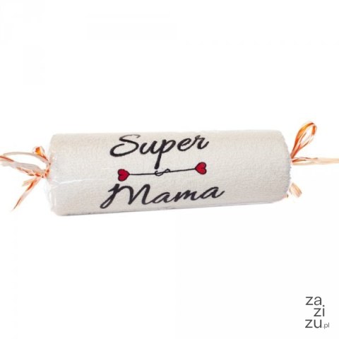 Ręcznik ecru cukierek z haftem "Super Mama"