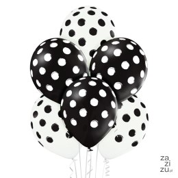 Balony KROPKI biało-czarne 6szt. | BN06-586