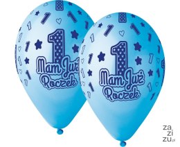 Balony Cyfra 1, MAM JUŻ ROCZEK, niebieskie 33 cm 5 szt. GS120/MJRN