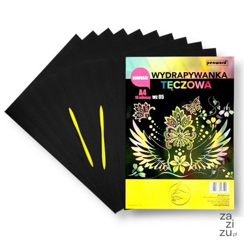 Wydrapywanka tęczowa A4 a'10 multicolor + 2 rylce | WZ-05