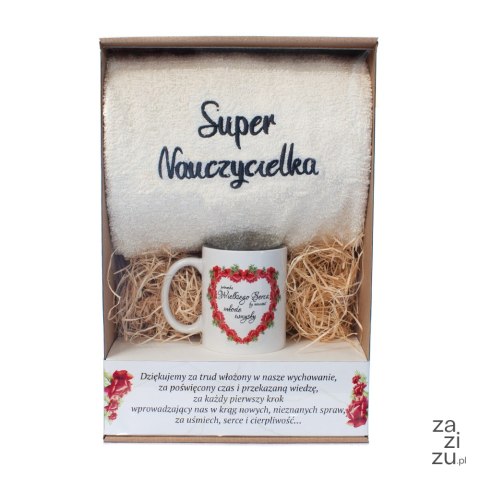 Zestaw prezentowy ręcznik i kubek "Super Nauczycielka"