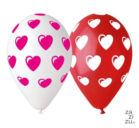 Balony premium "Serduszka", czerwone i białe, 12" / 5 szt. GS110/P198