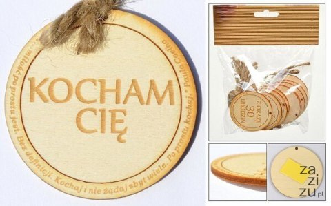 Zawieszka drewniana lub do przyklejenia z tekstem "Kocham Cię " 10 szt. OZD-24