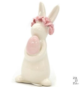 Figurka ceramiczna zajączek z jajkiem i wiankiem 12,5cm