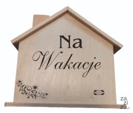 Drewniana skarbonka domek NA WAKACJE