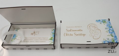 Pudełko drewniane MINI Pamiątka Chrztu NIEBIESKI 16cm Pudełko drewniane MINI Pamiątka Chrztu NIEBIESKI 16cm