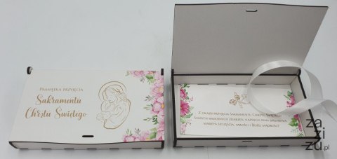 Pudełko drewniane MINI Pamiątka Chrztu RÓŻOWE 16cm Pudełko drewniane MINI Pamiątka Chrztu RÓŻOWE 16cm