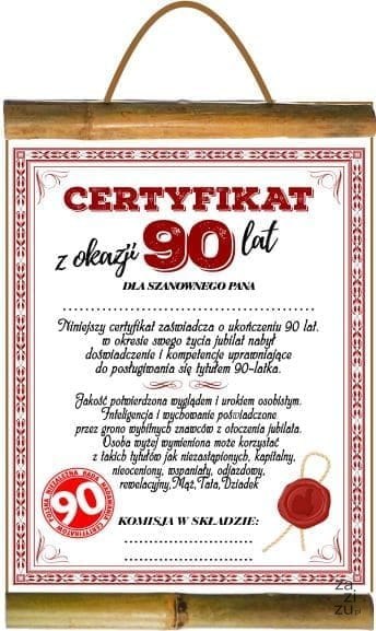 Dyplom certyfikat 90-lat Dyplom certyfikat 90-lat