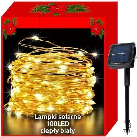 Lampki choinkowe solarne-druciki 100LED c.biały | 00011394