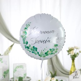 Balon foliowy Komunia Święta Eukaliptus srebrny 45cm 131909