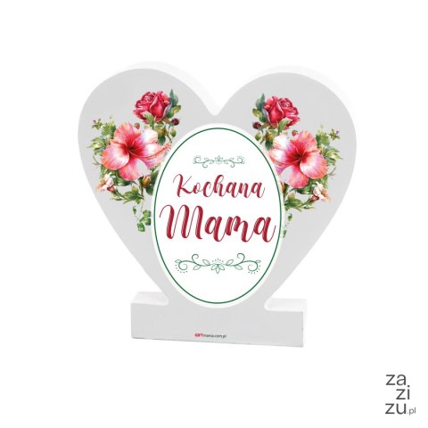 Drewniana tabliczka serce z podstawką z napisem "Kochana Mama" 11x11x1,5 cm