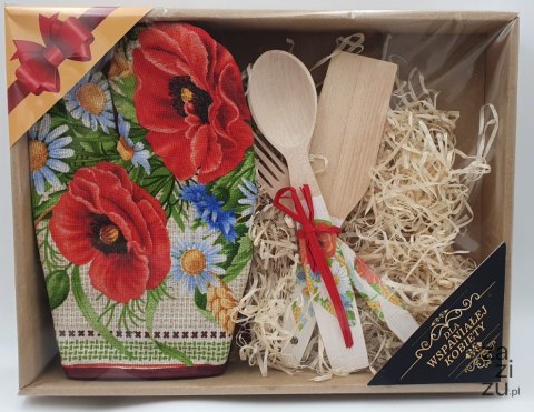 Rękawica + sztućce drewniane kwiaty - dla Wspaniałej Kobiety 36 x 28 cm.
