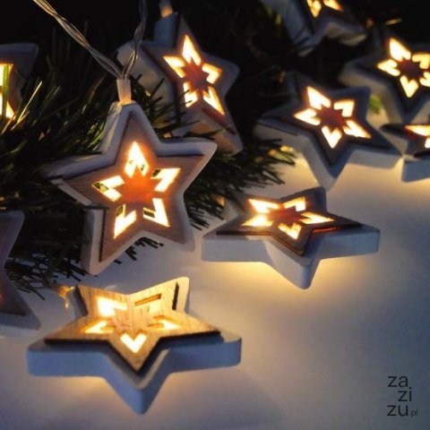 Łańcuch świetlny led na baterie 10L DREWNIANE GWIAZDKI Łańcuch świetlny led na baterie 10L DREWNIANE GWIAZDKI