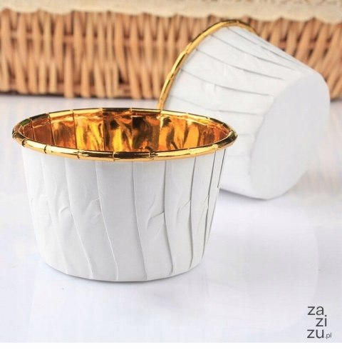 Papilotki kubeczki BIAŁO ZŁOTE 50x40 mm / 50 szt 9721 Papilotki kubeczki BIAŁO ZŁOTE 50x40 mm / 50 szt 9721