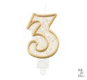 Świeczka cyfra 3 urodziny złoty kontur PF-SCZK3