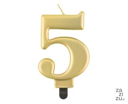 Świeczka cyfra 5 urodziny metalik złota 8 cm PF-SCZ5