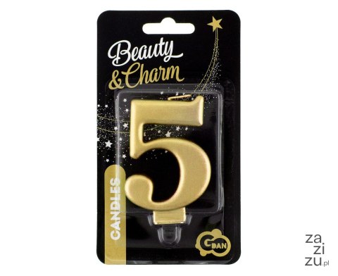 Świeczka cyfra 5 urodziny metalik złota 8 cm PF-SCZ5