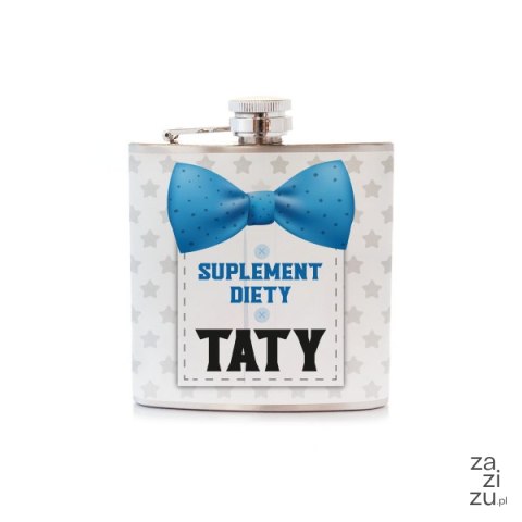 Piersiówka ze stali nierdzewnej z napisem "Suplement diety Taty" 180 ml