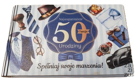 Pudełko na pieniądze 16 x 9,5cm banknotówka na 50 urodziny PAN GADŻET 3302-PNG50