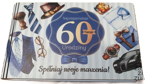 Pudełko na pieniądze 16 x 9,5cm banknotówka na 60 urodziny PAN GADŻET 3302-PNG60