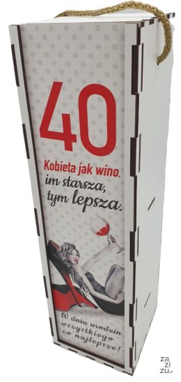 Skrzynka pudełko 33,5 x 9,5cm na butelkę alkoholu 40 Urodziny kolor SZPILKA 3311-SZ40