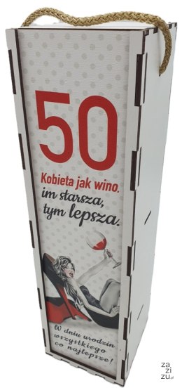 Skrzynka pudełko 33,5 x 9,5cm na butelkę alkoholu 50 Urodziny kolor SZPILKA 3311-SZ50