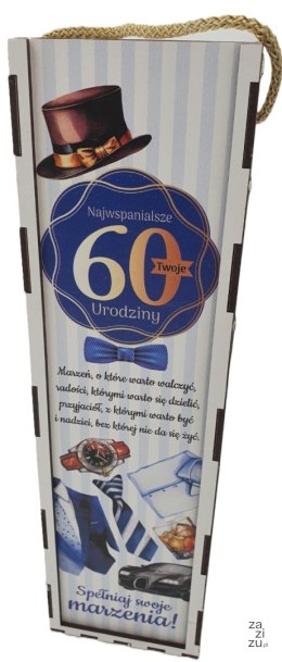 Skrzynka pudełko 33,5 x 9,5cm na butelkę alkoholu 60 Urodziny PAN GADŻET 3311-PNG60