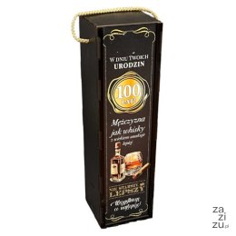 Skrzynka pudełko 33,5 x 9,5cm na butelkę alkoholu 100 Urodziny WHISKY 3311-WY100